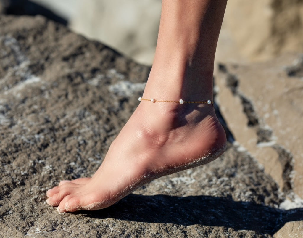 Ocean Pearls Chain Anklet - 14K Gold Plated 925 Silver