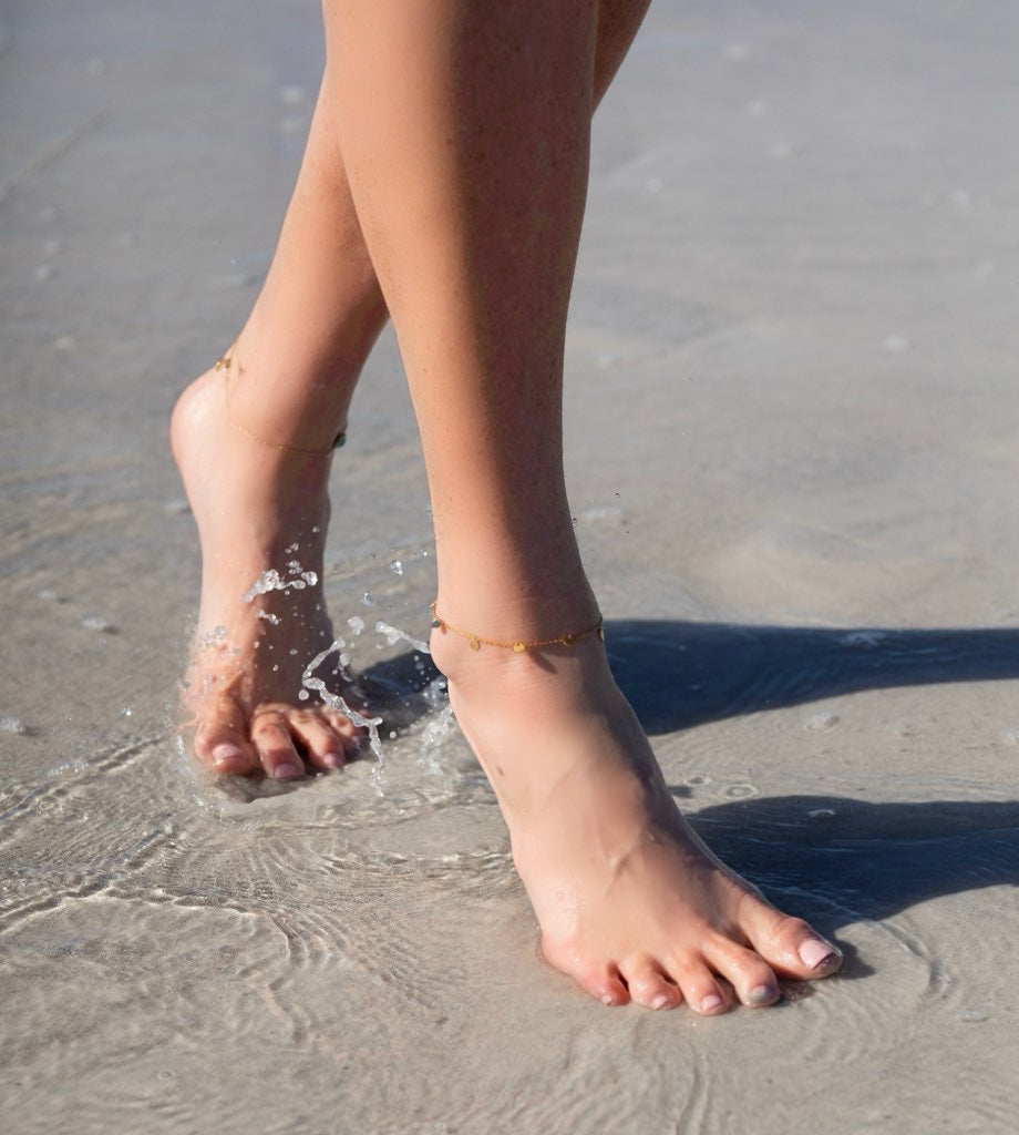 Golden Tide Disc Dangle Anklet - 14K Gold Plated 925 Silver